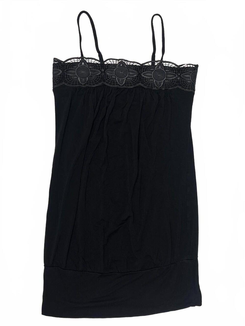 Black Lace Trim Babydoll Mini Dress Thin Straps Sz S Whimsy Goth Bohemian